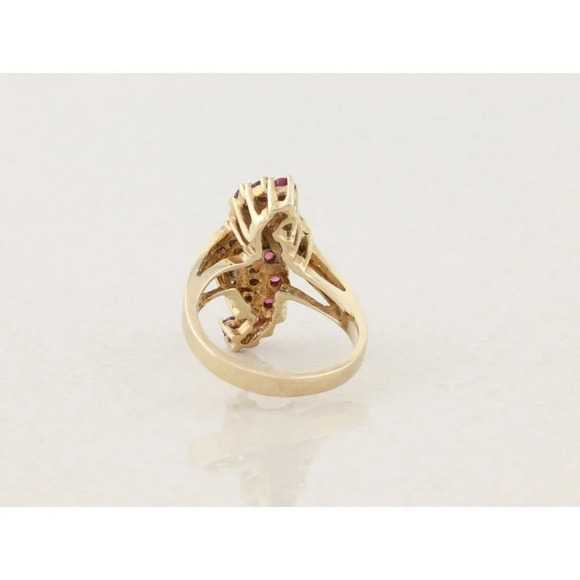 10k Yellow Gold Natural Ruby and Diamond Ring Size 6 3/4 Cluster Ring Waterfall - Picture 8 of 9